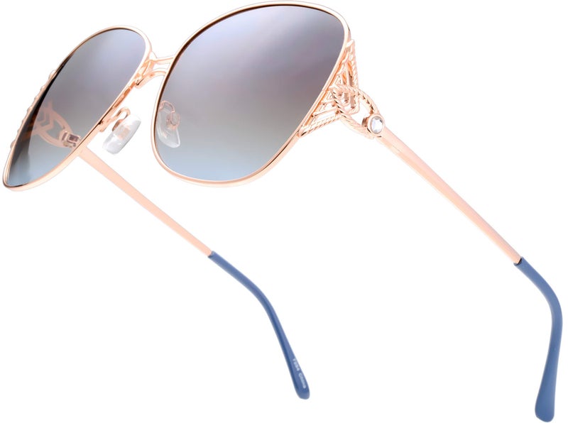 The Fresh Classic Crystal Elegant Women Beauty Design Sunglasses Gift Box (L154-Gold, Brown/Blue) - Image 4