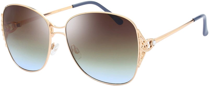 The Fresh Classic Crystal Elegant Women Beauty Design Sunglasses Gift Box (L154-Gold, Brown/Blue) - Image 1