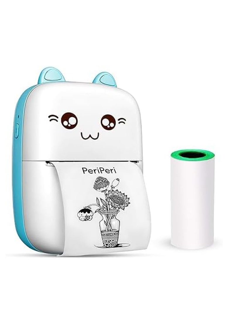 طابعة محمولة، طابعة صغيرة للجيب، طابعة حرارية بلوتوث لاسلكية مع كابل USB لورق الطباعة الحرارية للملاحظات، طباعة مستندات الويب، إيصالات الطباعة، الدراسة والمكتب المنزلي، أزرق - Image 1