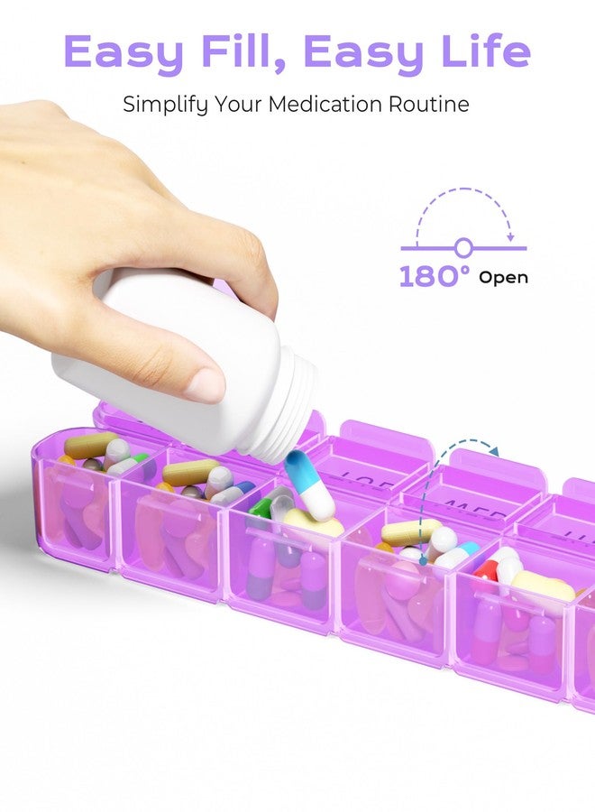 Daviky Weekly Pill Organizer, Large 7 Day Pill Box, Travel Pill Case, Daily Pill Dispenser for Vitamins, Medicines, Supplements, and Fish Oil(Purple - Image 3
