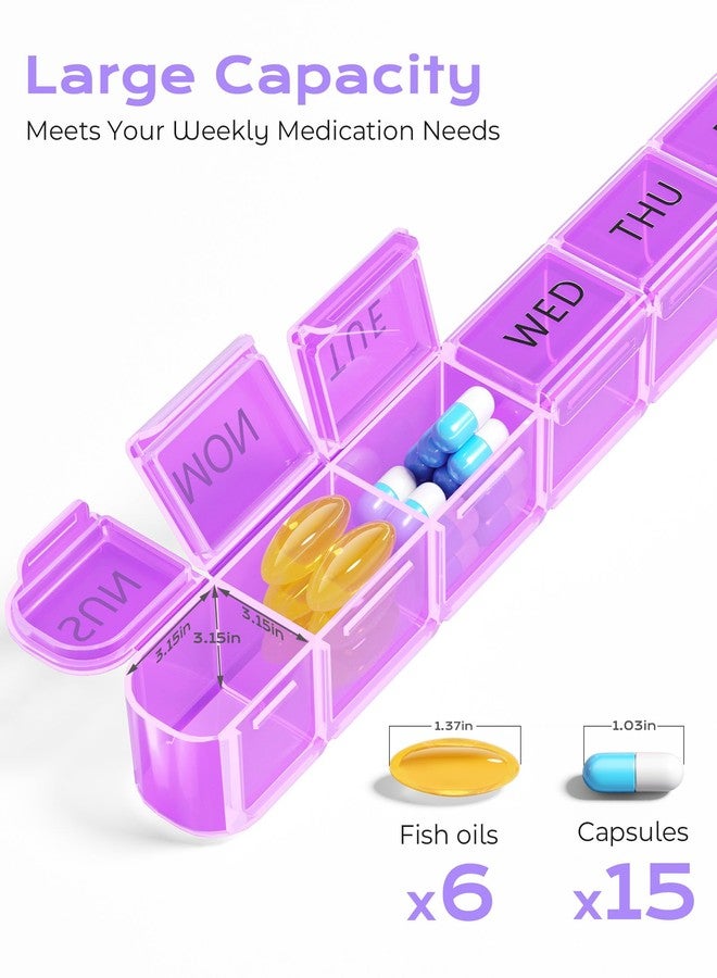 Daviky Weekly Pill Organizer, Large 7 Day Pill Box, Travel Pill Case, Daily Pill Dispenser for Vitamins, Medicines, Supplements, and Fish Oil(Purple - Image 2