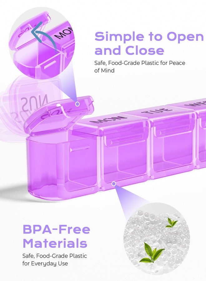 Daviky Weekly Pill Organizer, Large 7 Day Pill Box, Travel Pill Case, Daily Pill Dispenser for Vitamins, Medicines, Supplements, and Fish Oil(Purple - Image 4