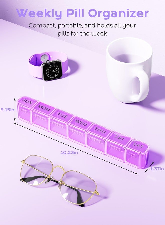 Daviky Weekly Pill Organizer, Large 7 Day Pill Box, Travel Pill Case, Daily Pill Dispenser for Vitamins, Medicines, Supplements, and Fish Oil(Purple - Image 5