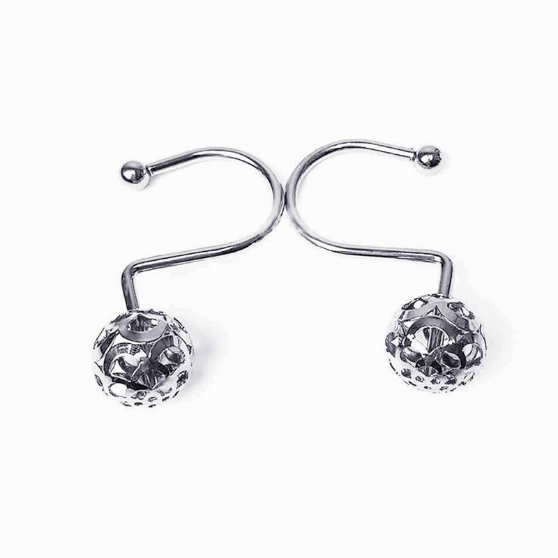 HASTHIP HASTHIP® 12 Pack Silver Shower Curtain Hooks Rings, Metal Rustproof Shower Hangers Rings, Household Shower Curtain Hooks for Bathroom Curtains Rods Hollow Ball Design  - Image 4