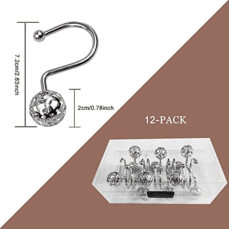 HASTHIP HASTHIP® 12 Pack Silver Shower Curtain Hooks Rings, Metal Rustproof Shower Hangers Rings, Household Shower Curtain Hooks for Bathroom Curtains Rods Hollow Ball Design  - Image 2