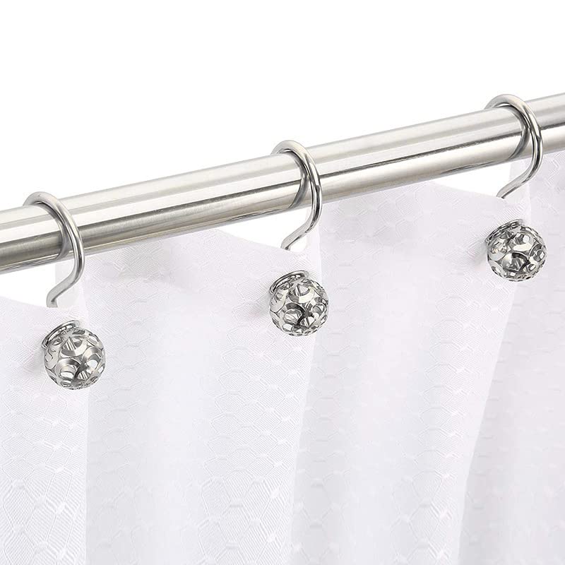 HASTHIP HASTHIP® 12 Pack Silver Shower Curtain Hooks Rings, Metal Rustproof Shower Hangers Rings, Household Shower Curtain Hooks for Bathroom Curtains Rods Hollow Ball Design  - Image 5