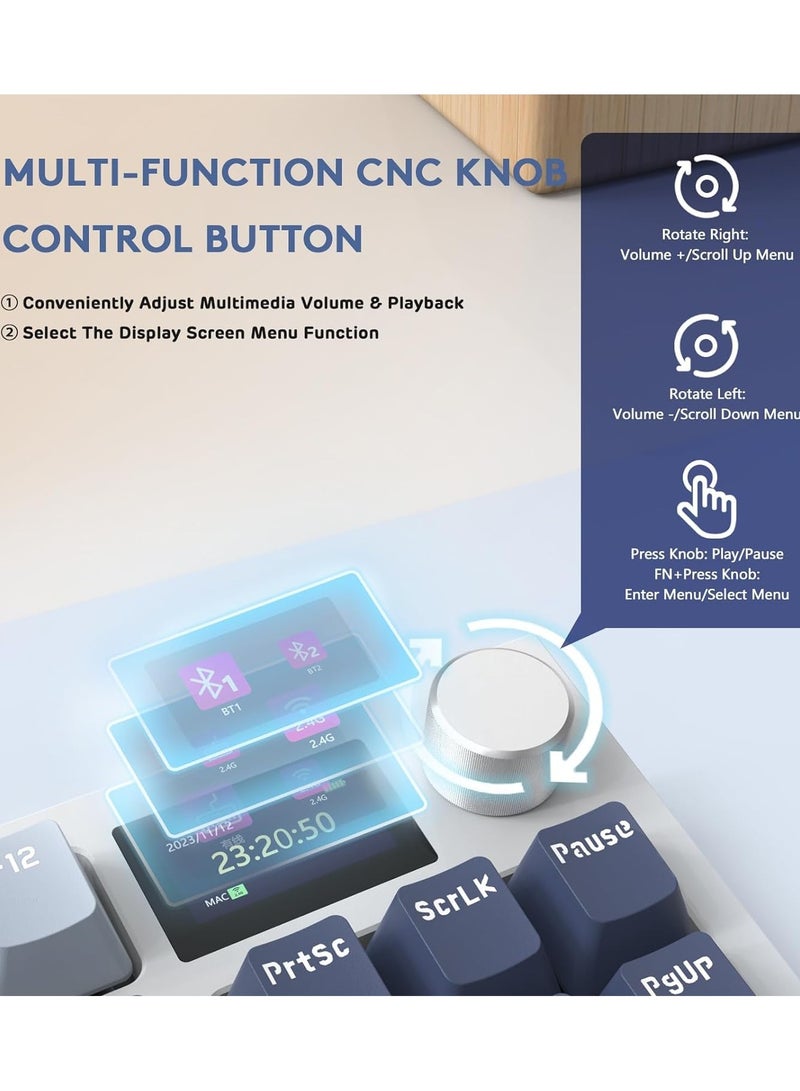 Attack Shark K86 Wireless Mechanical Keyboard,Triple Mode Bluetooth5.0/2.4G/USB-C 82 Keys Hot Swappable Gaming Keyboard 4000 mAH Battery w/Knob & 1.2'' HD OLED Display - Image 3