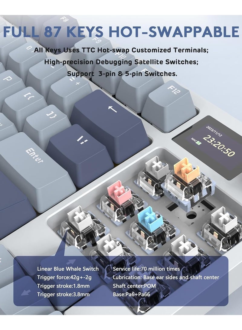 Attack Shark K86 Wireless Mechanical Keyboard,Triple Mode Bluetooth5.0/2.4G/USB-C 82 Keys Hot Swappable Gaming Keyboard 4000 mAH Battery w/Knob & 1.2'' HD OLED Display - Image 5