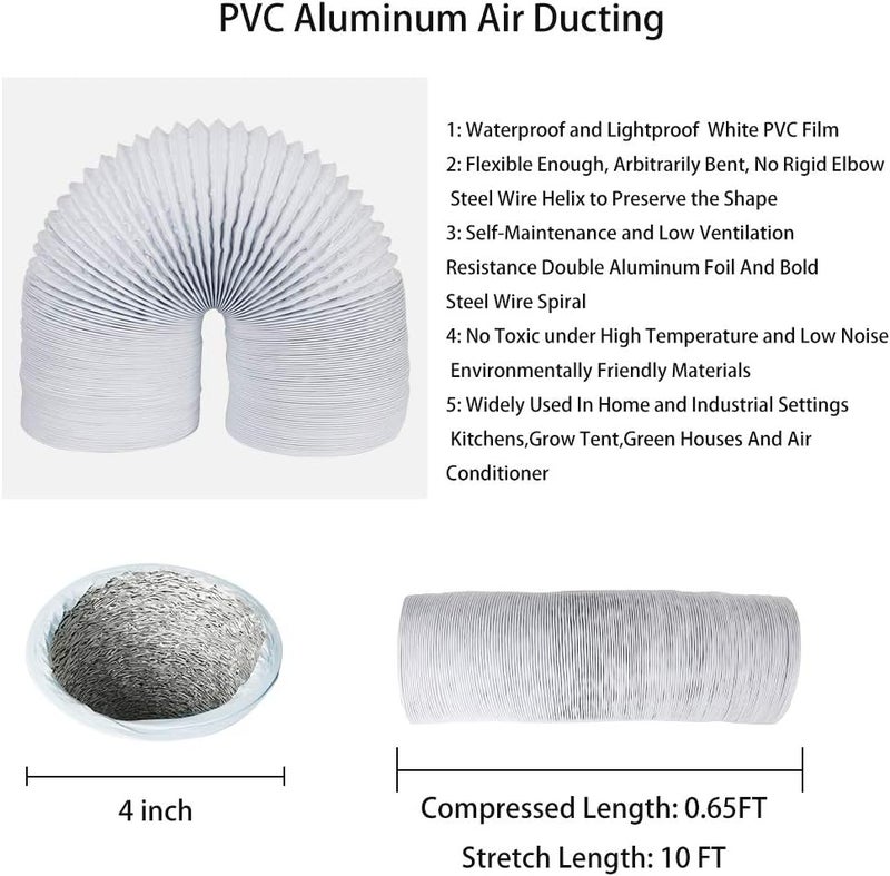YIJUHOU 4Inch 10FT (3m) Long Flexible Aluminum Air Ducting 100mm, Heavy-Duty White 4 Layer Tumble Dryer Vent Hose, Dryer Duct for HVAC Ventilation, Extractor fanFan Systems, 2 Stainless Steel Clamps Include - Image 2