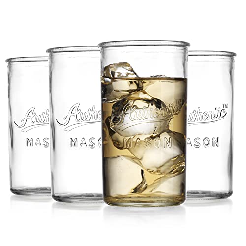 Glaver's Drinking Glasses – Set of 4 Authentic Mason Vintage Glassware – Clear Glass Tumblers for Cocktails, Water, Juice – Embossed Vintage Drinking Glasses (Highball 18 oz 7983) - Image 1