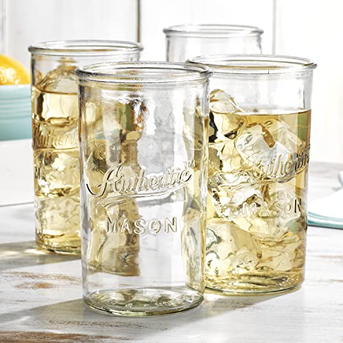 Glaver's Drinking Glasses – Set of 4 Authentic Mason Vintage Glassware – Clear Glass Tumblers for Cocktails, Water, Juice – Embossed Vintage Drinking Glasses (Highball 18 oz 7983) - Image 3