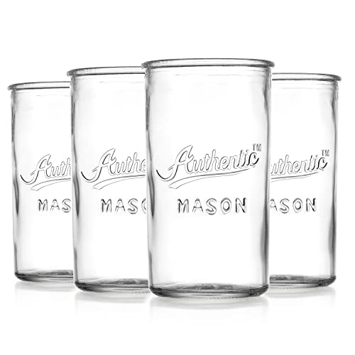 Glaver's Drinking Glasses – Set of 4 Authentic Mason Vintage Glassware – Clear Glass Tumblers for Cocktails, Water, Juice – Embossed Vintage Drinking Glasses (Highball 18 oz 7983) - Image 4