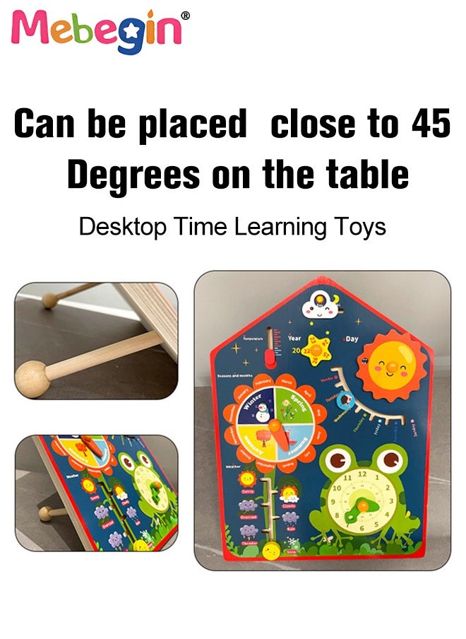 MEBEGIN - 8 in 1 Teaching Clock Board Includes Clock, Days, Dates, Months, Weather and Seasons, Multifunctional Wooden Toddler Learning Clock, Premium Educational Montessori Toys, Colorful Fun Development Toys, 30*1.5*40.5cm - Image 1