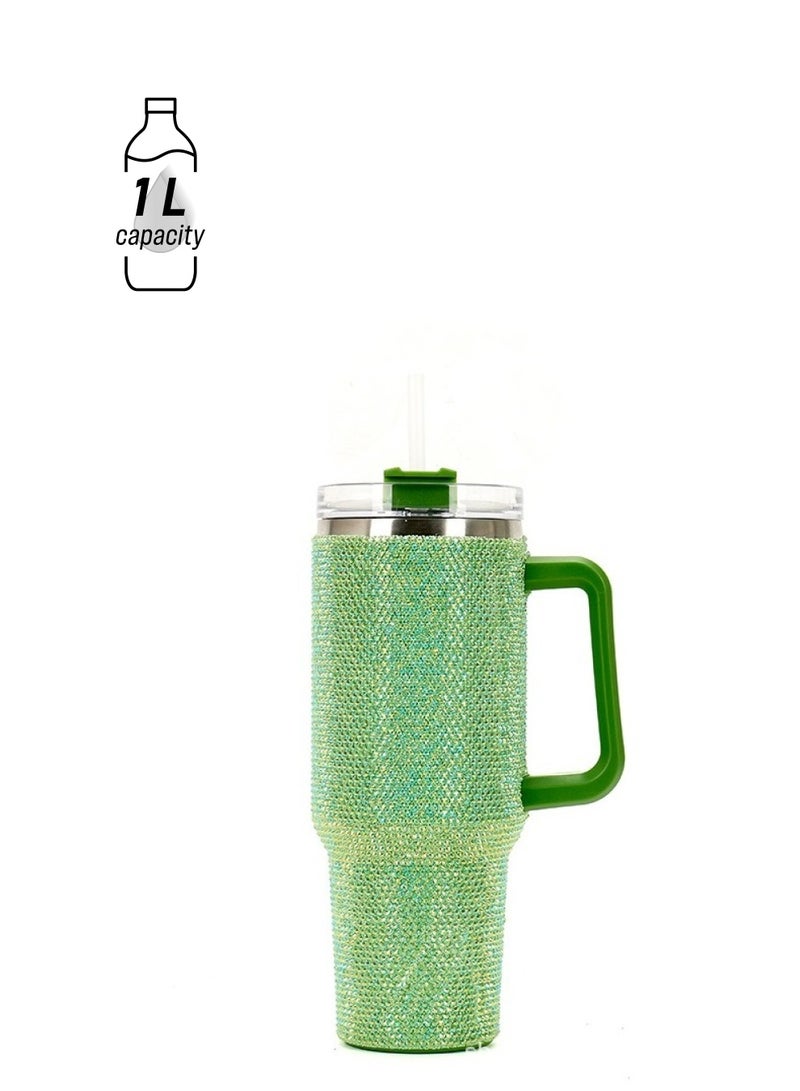 آذاد 40 أونصة من حجر الراين تمبلر الفولاذ المقاوم للصدأ كأس النساء الماس اللامع سيارة السفر ثيرموس القهوة زجاجة الماء