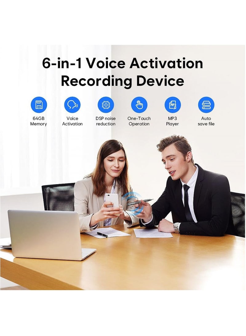 64GB Digital Voice Recorder - Voice Activated Recorder with Playback, Professional Audio Recorder for Lecture/Meeting/Course, Portable Audio Recorder Transfer File to Computer (Black) - view 2