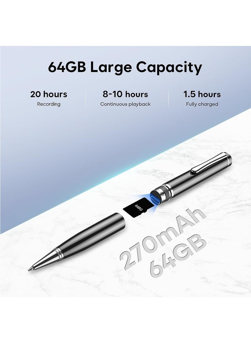 64GB Digital Voice Recorder - Voice Activated Recorder with Playback, Professional Audio Recorder for Lecture/Meeting/Course, Portable Audio Recorder Transfer File to Computer (Black) - view 4