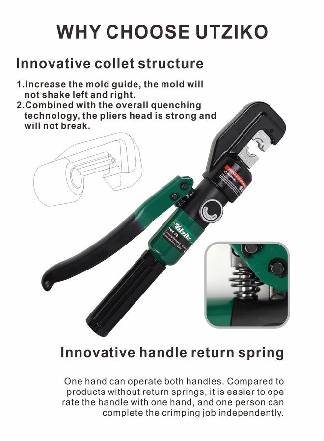 UTZIKO Hydraulic Cable Lug Crimper 10 US TON 12 AWG to 00 (2/0) Electrical Terminal Cable Wire Tool Kit with 9 Die (12awg~00awg Crimping Tool+Wire Rope Cut) - Image 3