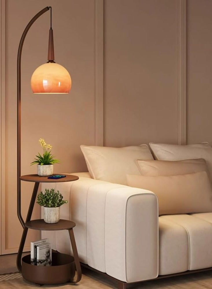 Wylolik Modern Multifunctional Floor Lamp Nordic Floor Lamps with 2 Tables and 1 Storage Container Vertical Lamp with Orange Glass Shade Practical Floor Standing Lights Decorative Floor Uc - Image 1