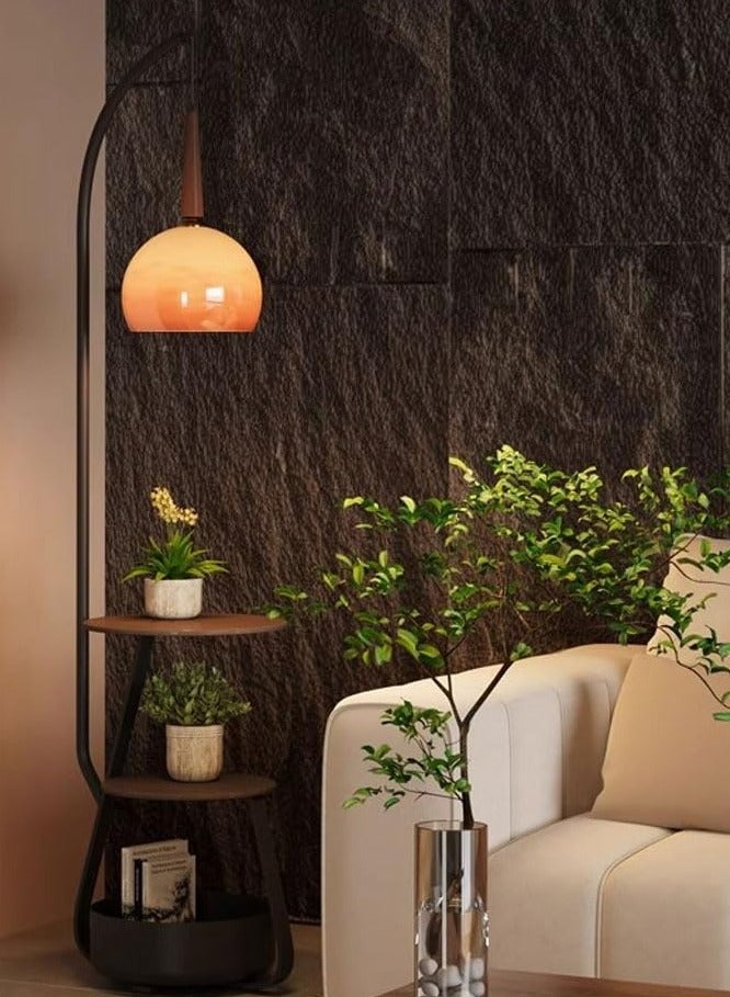 Wylolik Modern Multifunctional Floor Lamp Nordic Floor Lamps with 2 Tables and 1 Storage Container Vertical Lamp with Orange Glass Shade Practical Floor Standing Lights Decorative Floor Uc - Image 4