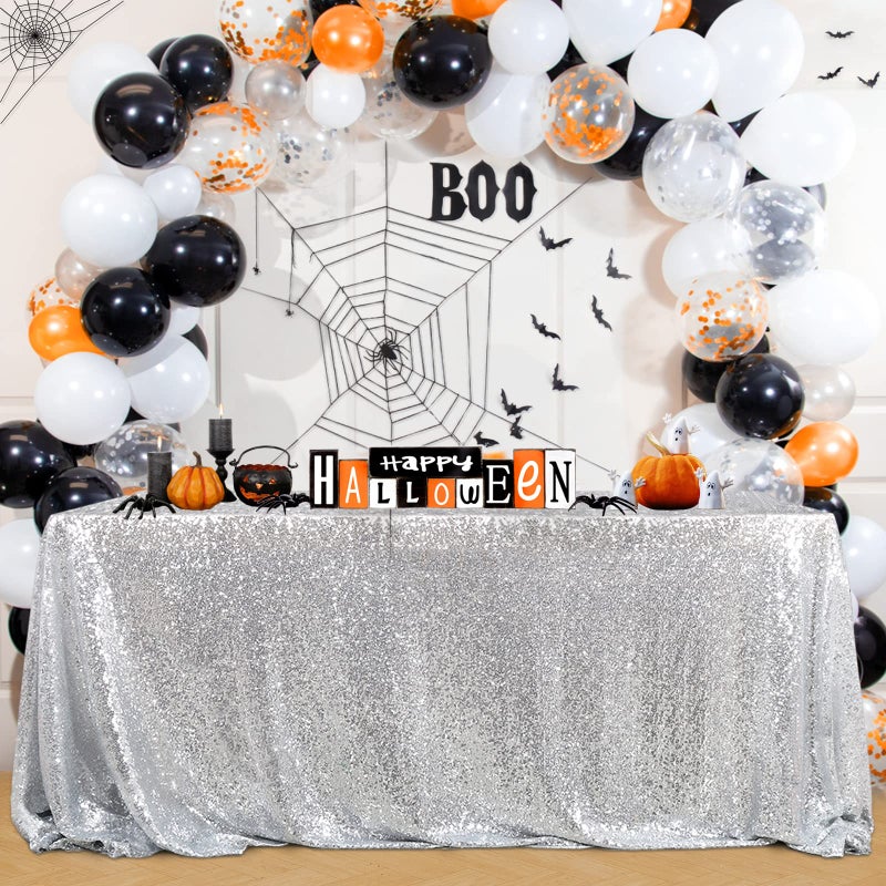 BCOOL Glitter Tablecloth Silver Sequin Tablecloth Christmas 90x132 Inch Rectangle Sequin Overlay Sparkly Table Cloth Sequin Fabric for Wedding Table Decoration