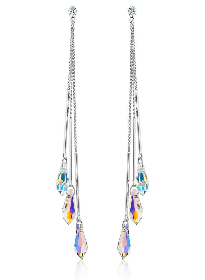 SBLING Platinum-Plated Color Change Multi-Teardrop Earrings Made with Aurora Borealis Austrian Crystals (5.3 cttw) - Image 1