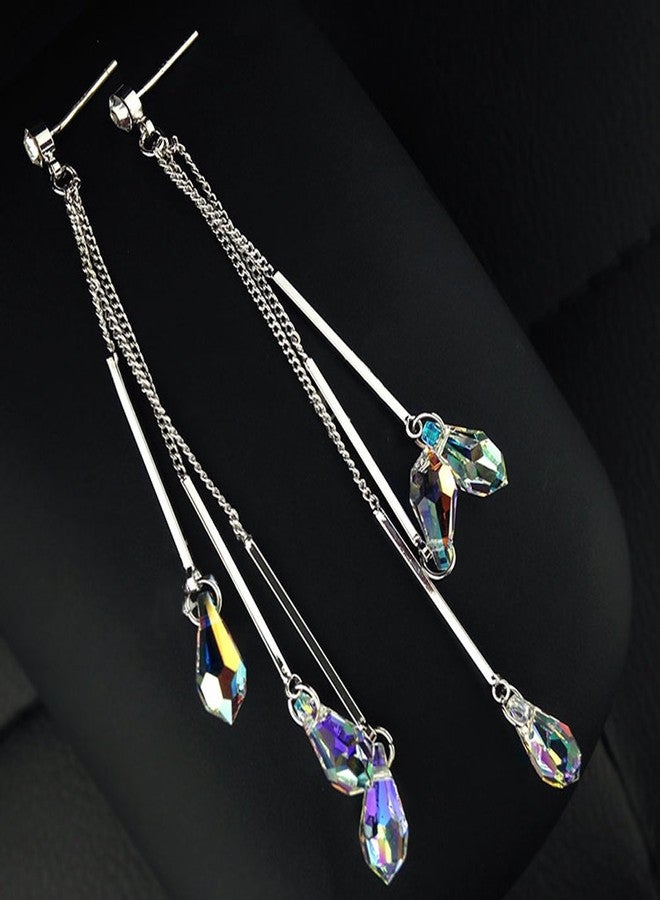 SBLING Platinum-Plated Color Change Multi-Teardrop Earrings Made with Aurora Borealis Austrian Crystals (5.3 cttw) - Image 2