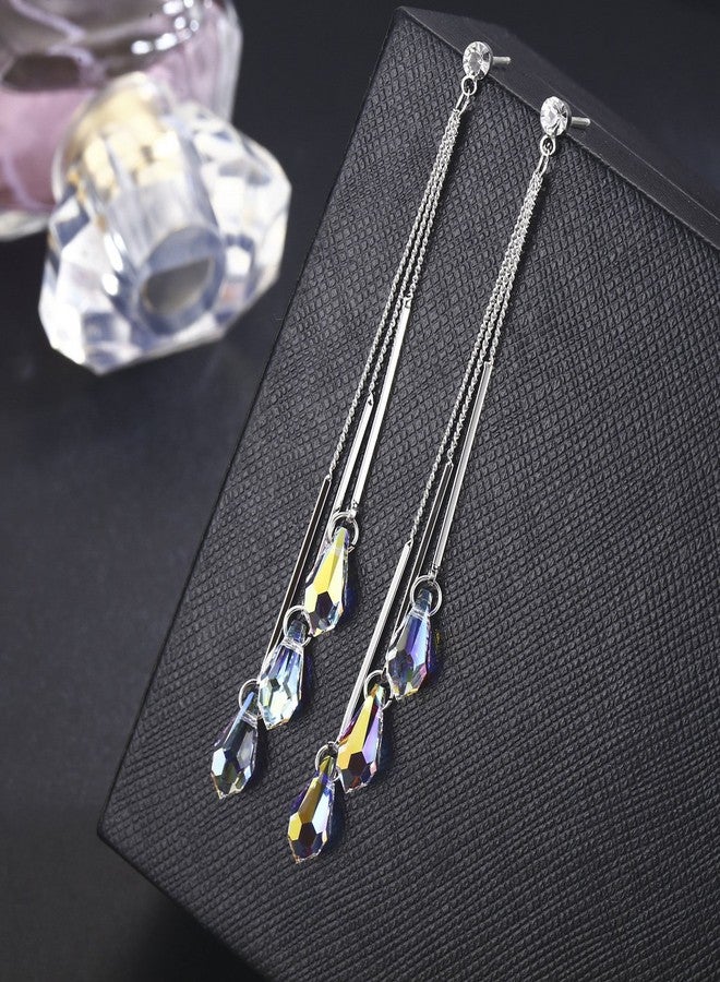 SBLING Platinum-Plated Color Change Multi-Teardrop Earrings Made with Aurora Borealis Austrian Crystals (5.3 cttw) - Image 3