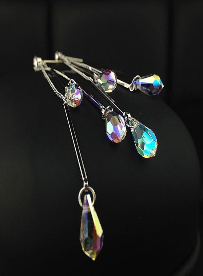 SBLING Platinum-Plated Color Change Multi-Teardrop Earrings Made with Aurora Borealis Austrian Crystals (5.3 cttw) - Image 4