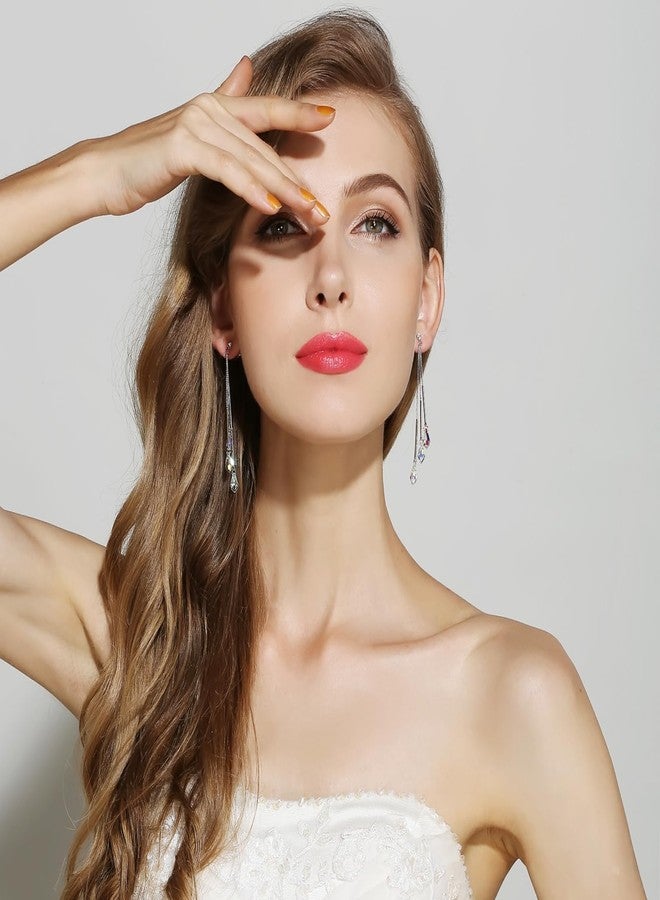 SBLING Platinum-Plated Color Change Multi-Teardrop Earrings Made with Aurora Borealis Austrian Crystals (5.3 cttw) - Image 5
