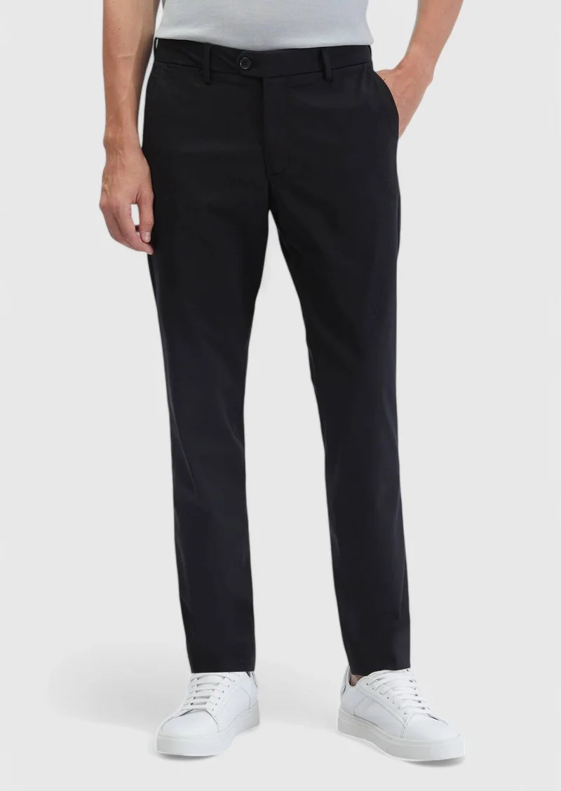 RAMSEY Black Weaving Regular Fit Casual Trousers