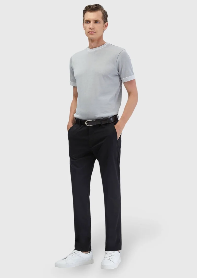 RAMSEY Black Weaving Regular Fit Casual Trousers