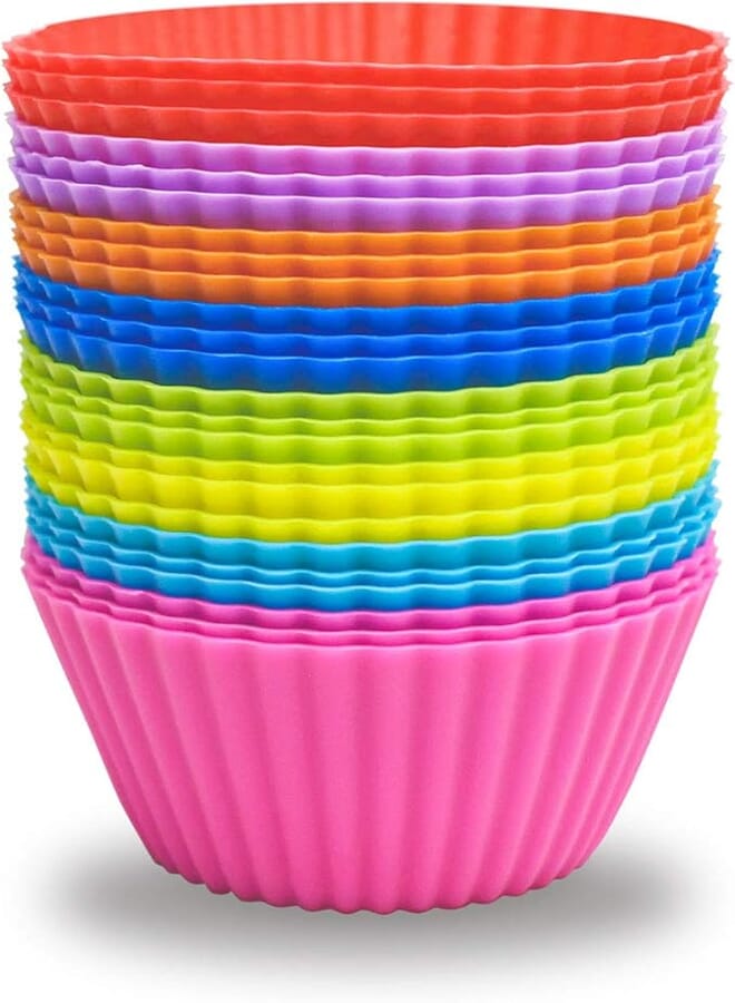 TTSAM 24 Pack Silicone Baking Cups, Reusable Muffin Liners, Non-Stick Cup Cake Molds, Set of 8 Rainbow Colors