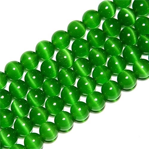 LIFAVOVY 10mm Dark Green Cat Eye Beads Round Semi Precious Gemstone Loose Beads for Jewelry Making (38-40pcs/strand) - Image 2