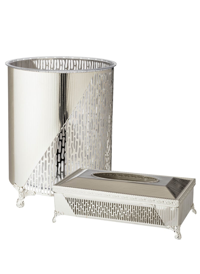Dania - Silver metal napkin basket and box set - Image 1