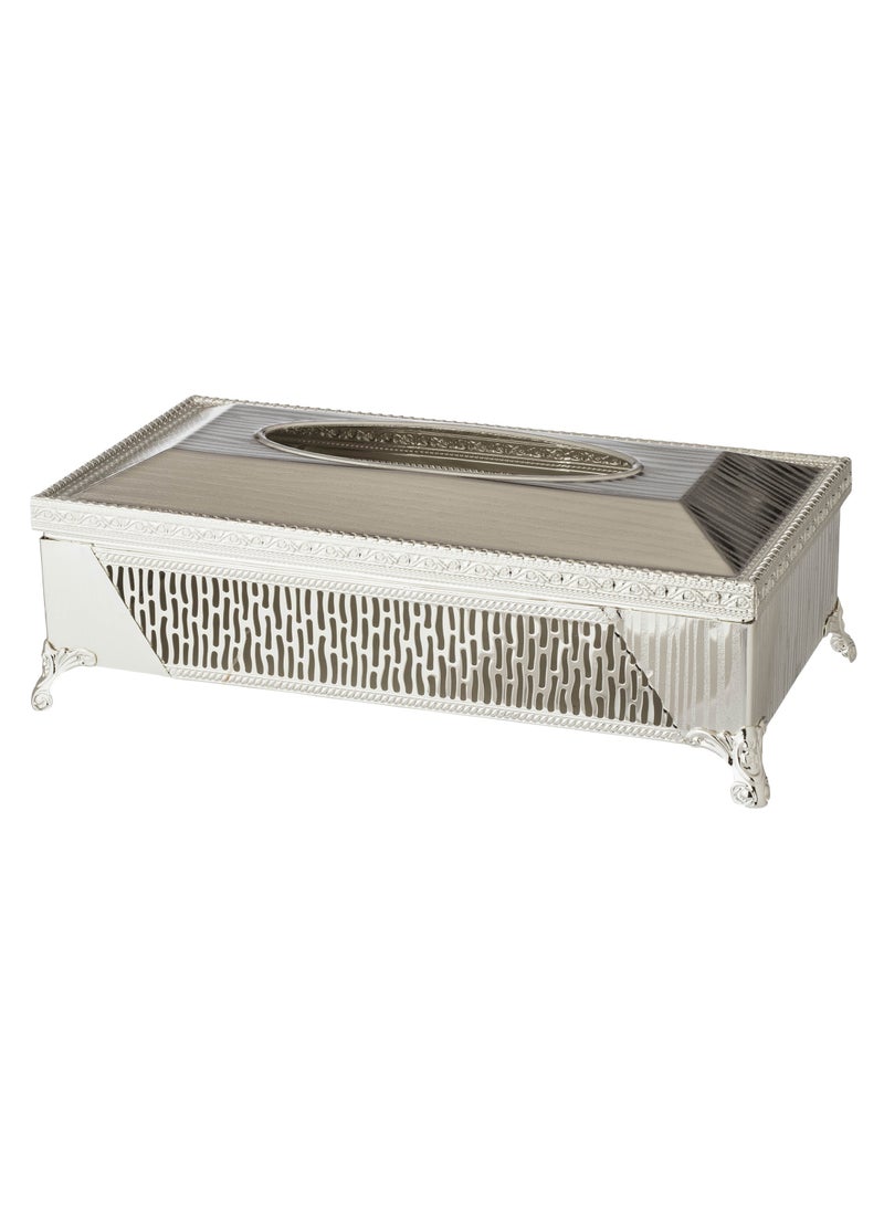 Dania - Silver metal napkin basket and box set - Image 1