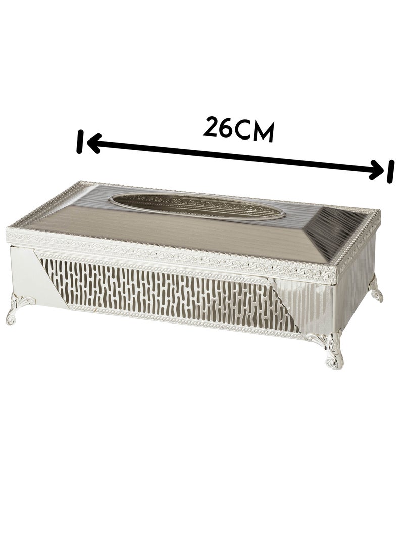 Dania - Silver metal napkin basket and box set - Image 1