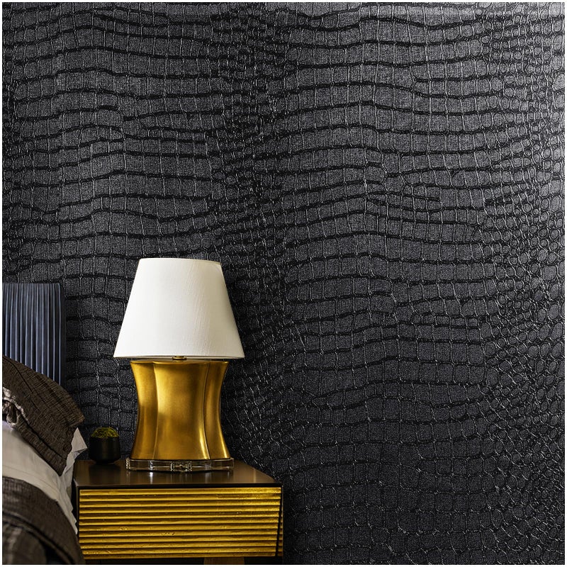 Kimhan Black Peel and Stick Wallpaper Removable Crocodile Wallpaper Self Adhesive Embossed Easy Peel Off Textured for Cabinet Bedroom 157 X 118