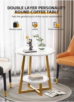 2 Tier Faux Marble Side Table Gold End Table with Storage Shelf Modern Round Nightstand Bedside Table Coffee Accent Table for Living Room Bedroom Small Space - pzsku/ZA33F36941C5F782E8BE3Z/45/_/1736923929/b39dd01c-1ed0-44dc-9cd6-16444a91a9fa