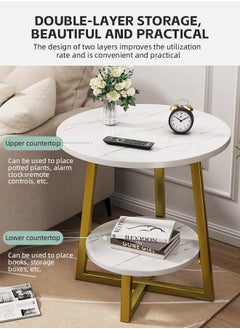 2 Tier Faux Marble Side Table Gold End Table with Storage Shelf Modern Round Nightstand Bedside Table Coffee Accent Table for Living Room Bedroom Small Space - pzsku/ZA33F36941C5F782E8BE3Z/45/_/1736923940/9d24fe4b-a20b-4ef3-9eef-54b868116866