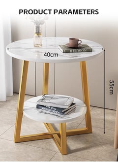 2 Tier Faux Marble Side Table Gold End Table with Storage Shelf Modern Round Nightstand Bedside Table Coffee Accent Table for Living Room Bedroom Small Space - pzsku/ZA33F36941C5F782E8BE3Z/45/_/1736923969/6cddd518-fd8a-430d-aae1-9d87111adbdb