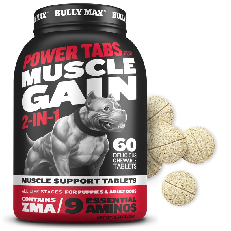 Bully Max 2-in-1 Muscle Builder Chewable Tablets for Puppies & Adult Dogs - Puppy & Dog Vitamins & Supplements for Muscle Gain & Growth - Ultimate Canine Multivitamins for All Breeds & Ages - 60 Tabs - Image 1