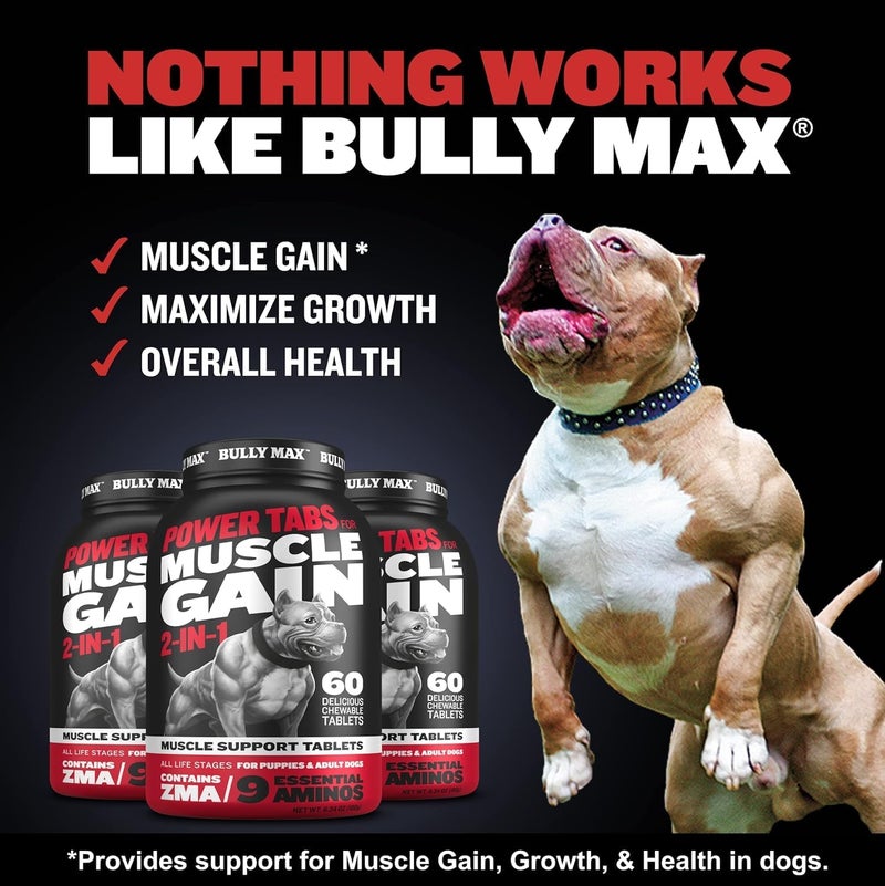 Bully Max 2-in-1 Muscle Builder Chewable Tablets for Puppies & Adult Dogs - Puppy & Dog Vitamins & Supplements for Muscle Gain & Growth - Ultimate Canine Multivitamins for All Breeds & Ages - 60 Tabs - Image 2