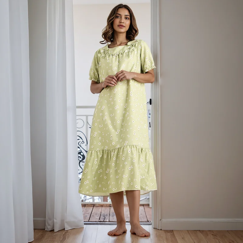 Splash FAV Floral Print Square Neck Night Dress