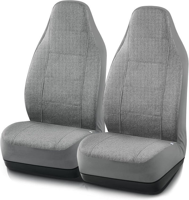Road Comforts أغطية مقاعد السيارة الأمامية من ، بظهر عالي، ومحمي للمقعد مصنوع من الكتان، متوافقة مع وسائد الهواء، تناسب جميع أنواع السيارات والشاحنات والسيارات الدفع الرباعي والميني فانات (لون رمادي). - Image 2