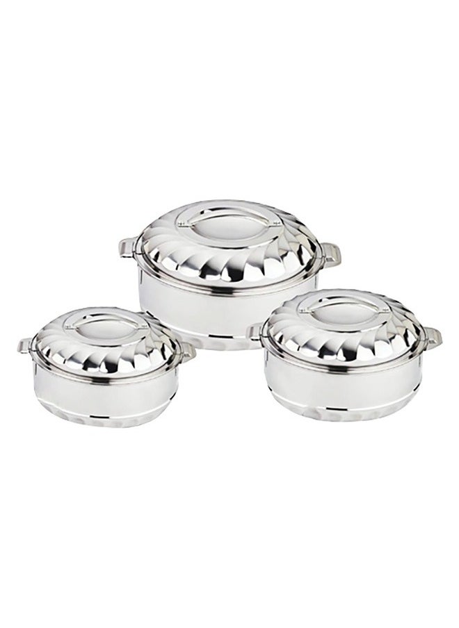 Bien Servi 3-Piece Stainless Steel Elegant Round Food Warmer Set with Lids Silver 25.6 x 22 x 25.6 cm DZW-F123 