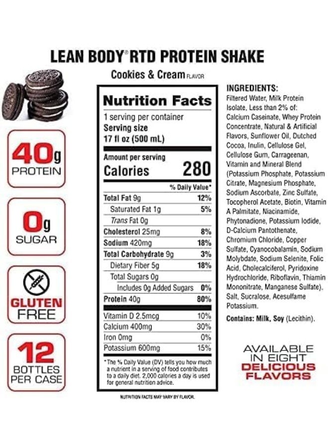 LABRADA Lean Body Ready-To-Drink Protein Shake 500Ml Cookies And Cream 40G Protein 0G Sugar Gluten Free 22 Vitamins And Minerals - Image 3