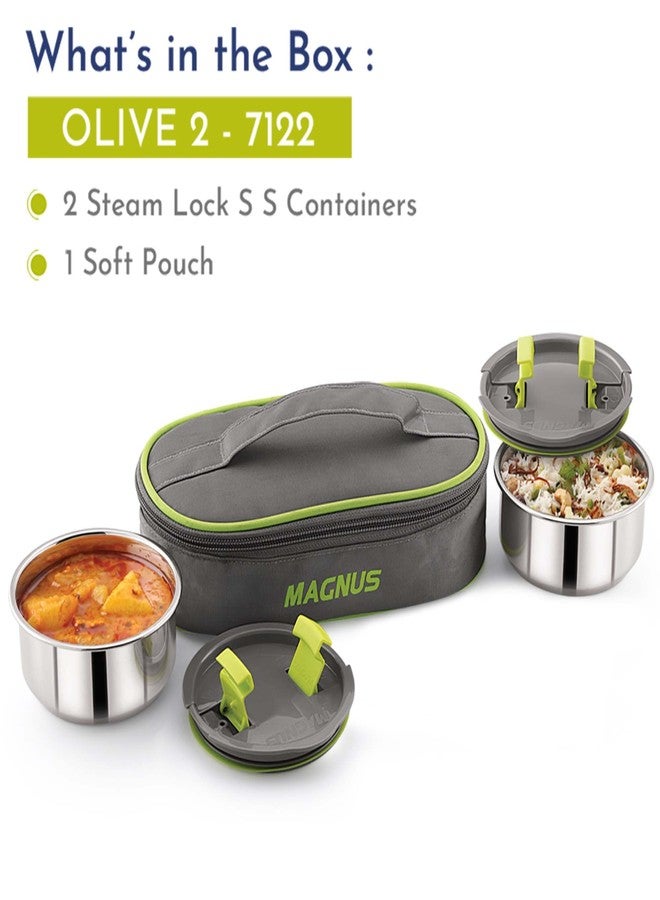 Magnus Olive-2 Stainless Steel Lunch Box for Kids, Lunch Boxes for Office Men - Leak-Proof Containers, Insulated Carry Case, Airtight Food Storage for School, Office, Picnic - Image 2
