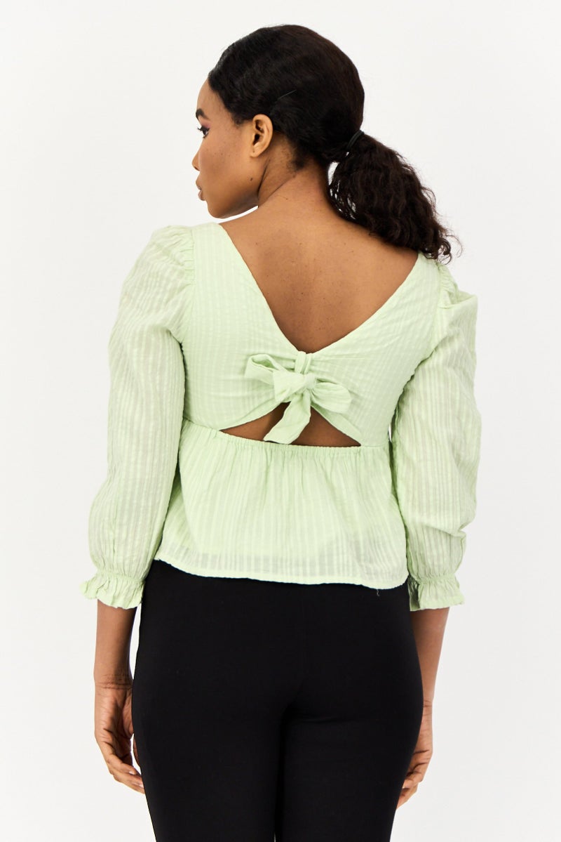 ONLY Women Square Neck Long Sleeve Textured Blouse, Mint Green - Image 4