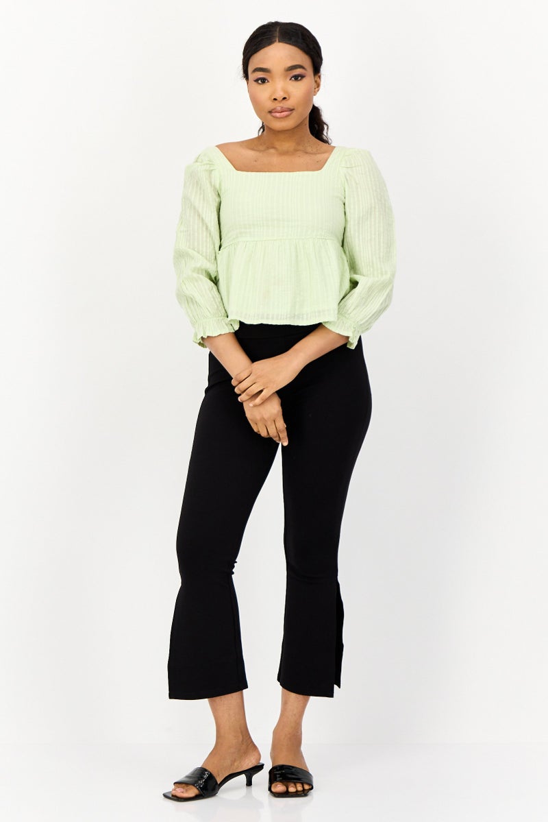 ONLY Women Square Neck Long Sleeve Textured Blouse, Mint Green - Image 3