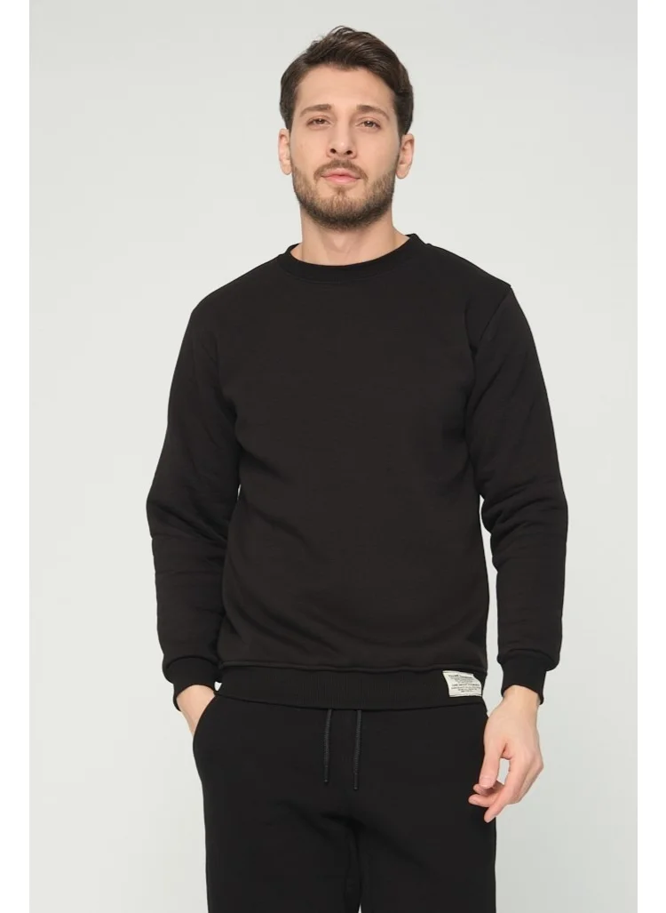 Four Man Black Crew Neck Sweatshirt 3 Thread Raised (100% Cotton)